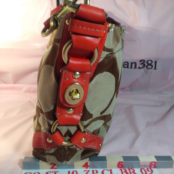 Coach Signature Tote w/Red Strap M0726-11867    Blinged § # - Picture 8 of 13